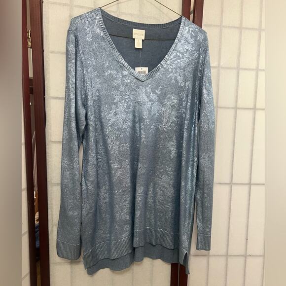 CHICO’S PRINTER‎ FOIL PIPER PULLOVER SWEATER SIZE 1 - Picture 2 of 9